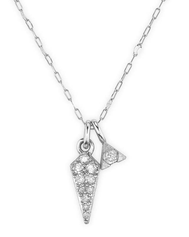 Petite Pave Diamond Dagger Pendant and Hanging Trillion